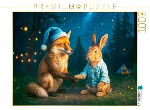 Puzzle · Fuchs und Hase Sagen Sich Gute Nacht | Fuchs und Hase · friedlich vereint bei Nacht · 1000 Teile · Lege-Größe 64 × 48 cm · CALVENDO Puzzle