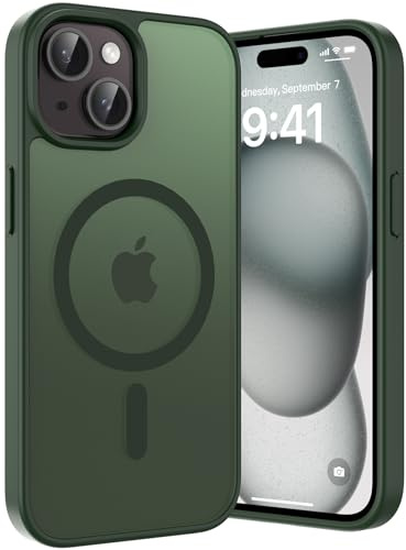Opkiegrn Cover Magnetica iPhone 13/14 / 15 / 16e, Compatibile con MagSafe, Protezione Antiurto di Livello Militare, Custodia Traslucida Acrilico Posteriore Protettiva Sottile Case, Verde