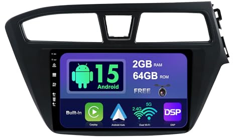 SXAUTO Android 15 IPS Car Stereo For Hyundai I20 (2014-2018) - 2G+64G - Wireless CarPlay/Android Auto - Rear Camera - 9 Inch 2 Din - DAB Steering Wheel Fast-boot DSP Bluetooth Dual Band WIFI