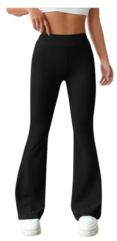 MyShoeStore Women Flared Stretch Bootleg Trousers Ladies Boot Cut High Rise Stretch Soft Fine Pull On Work Nurse Carer Work Bottoms Elasticated Waist Boot Leg Yoga Pants