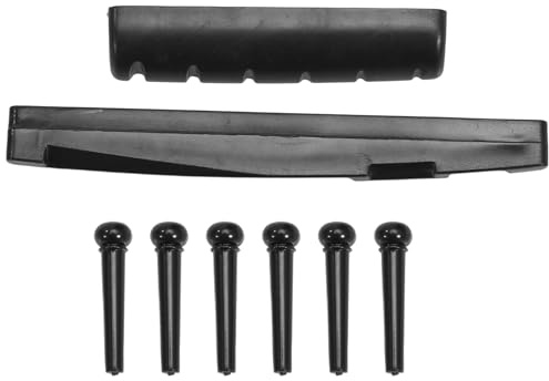 Flaroey 10 Set Guitar String Pegs Replacement Parts Acoustic Guitar Bridge Pins with Guitar Bridge Saddle Nut Kits Tools Black