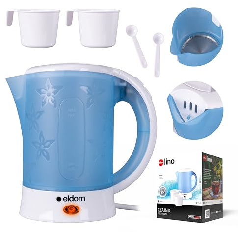 Reisewasserkocher 0,6 L mit 2 Tassen – kompakter Mini Wasserkocher 650 W – ideal für Camping, Hotel, Wohnmobil – mit Abschaltautomatik – Eldom C190