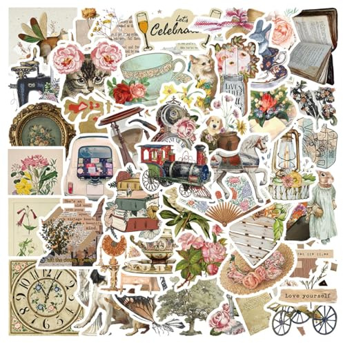 JYNXOR 50 Stück Boho Sticker, Vintage Sticker Aesthetic Aufkleber, Retro Vinyl Aufkleber, für Laptop, Skateboard, Koffer, Gitarre, Pad - Niedliche, Ästhetische Vinyl Aufkleber, Scrapbook Aufkleber