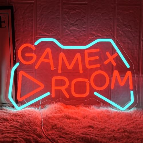 LMSIGNLY Game Room Neon Sign Modern LED Gamer Wall Light Red Neon Decor for Gaming Setup Man Cave Stream Background Gift for Gamers Boys Room Game Zone