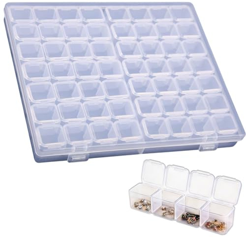 56 Grids Small Organiser Storage Box - Bead Storage Box - Clear Plastic Jewellery Organisers Container Transparent Organiser Boxes for Beads, Art DIY, Diamond, Small Parts & Crafts Accessories (1)