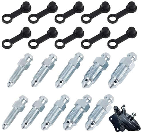 10 Pcs Vis de Purge Frein Boulon Banjo Bleeder Vis, Tailles M6x1 mm, M7x1 mm, M8x1.25 mm, M10x1 mm, M10x1.25 mm en Métal Avec Capuchons pour Motocyclette Prévention des Fuites Liquide
