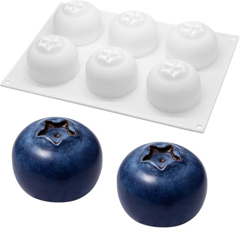 Stampo in silicone a 6 cavità per dolci a base di mirtilli, antiaderente, a forma di frutta 3D, ideale per mousse, torte, budini al cioccolato, gelatine, gelati e altri dessert