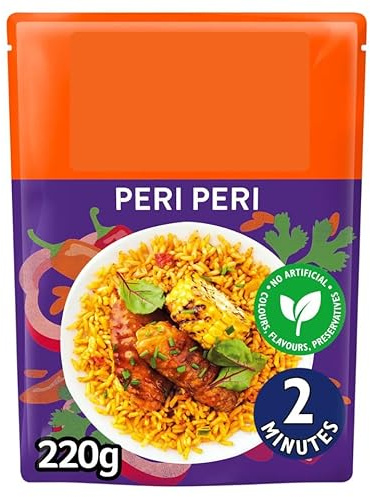 Peri Peri Microwave Rice, 220g, Steamed Parboiled Long Grain, with Chilli and Spices, No Artificial Colours, Ready in 2 Minutes, Vegetarian