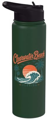 Clearwater Beach Florida Sunset Wave Palm Trees Stainless Steel Insulated Water Bottle