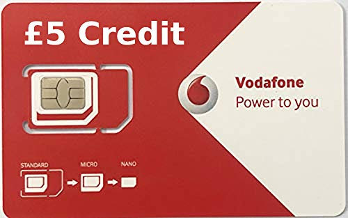 Vodafone, carta SIM prepagata a tre dimensioni (standard, micro e nano) con 5 sterline di credito (possibile conversione in euro in caso di utilizzo in Italia)