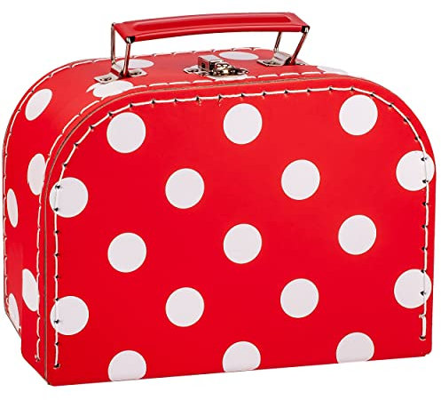 alles-meine.de GmbH 1 Stück Koffer/Kinderkoffer - KLEIN - rot & weiße Punkte - 20 cm - Pappkoffer - Puppenkoffer - Kinder - Pappe Karton - gepunktet/Polka Dots - ideal ..