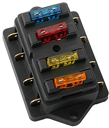 FULARR Premium Boîte à fusibles standard à 4 voies générique avec 10 fusibles gratuits en tôle standard pour voiture bateau marine Trike - 12 V/24 V
