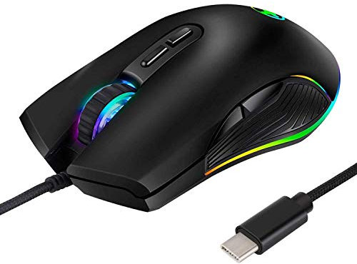 HXMJ Ratones LED RGB para juegos, puerto USB C con cable para Apple MacBook, computadora o portátiles con puerto tipo C