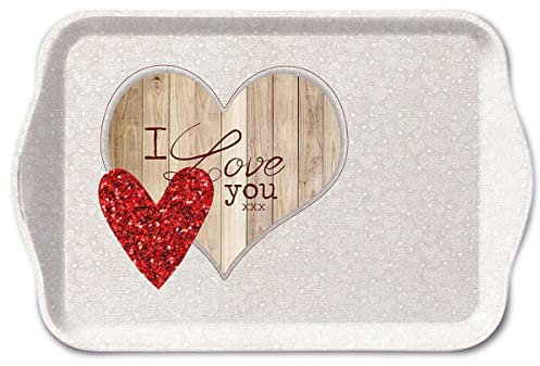 Ambiente Rétro I Love You Mini-Tablett, rechteckig aus Melamin, 100% Melamin, Maße: 20,5 x 13,5 cm