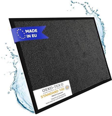 Entrando Fußmatte 90x150 cm waschbar & rutschfest – für Innenbereich & Außenbereich geeignet – perfekt für Eingangsbereich, Haustür, Flur, Terrasse, Schmutzfangmatte wetterfest (Anthrazit Schwarz)