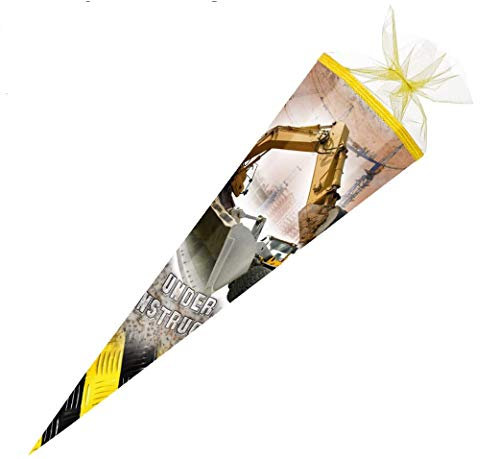 Schultüte mit Gravur / Zuckertüte / 85cm / eckig / Baustelle mit Bagger