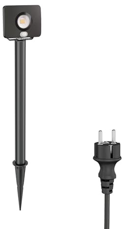 ledscom.de LED Gartenstrahler Wega mit Erdspieß und 40cm Sockel für außen mit Bewegungsmelder, schwarz, 11,32W, 880lm, weiß