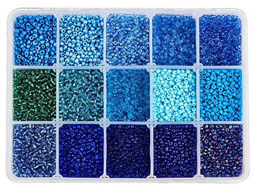 NBEADS Cerca 20010 cuentas de semilla de cristal, cuentas de semillas azules opacas de 2 mm redondas, cuentas de pony, mini espaciador, cuentas sueltas para hacer manualidades, pulseras