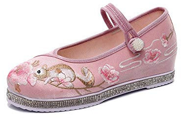 TIANRUI CORONA Primavera Nuovo Stile Antico Testa up Scarpe Hanfu Scarpe Donna lace-up Scoiattolo Ricamato Panno Scarpe, Rosa (rosa), 38 EU