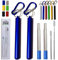 Hoshen 2 pajitas de metal plegables reutilizables, pajitas telescópicas portátiles, incluyendo cepillos y cabezales de silicona (con carcasa), color azul