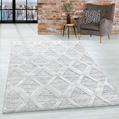 Hochflor Teppich Wohnzimmer - 3D Skandinavisch Design 140x200 cm Grau - Shaggy für Schlafzimmer, Esszimmer, Küche - Boho 20 mm Florhöhe Extra Weich Flauschig Pflegeleicht
