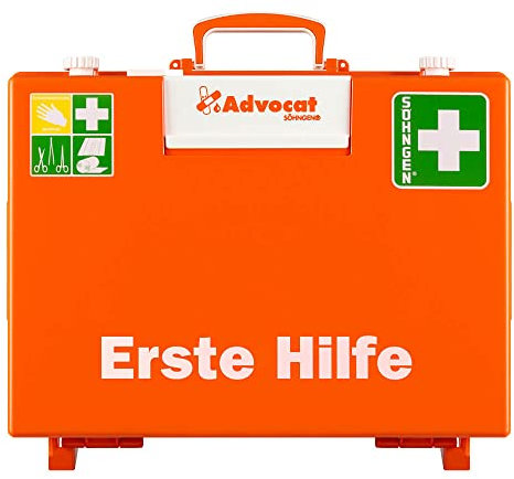 aluderm by Söhngen SÖHNGEN Erste-Hilfe-Koffer Advocat DIN 13169, Wandhalt., Pflasterspender, orange, Art.-Nr. 0367000 | Verbandskasten | Notfallkoffer | Erste Hilfe Kasten