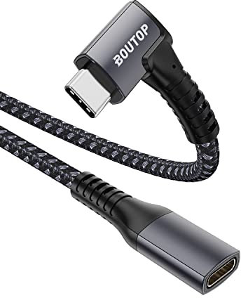 BOUTOP Alargador USB C 1M, ángulo recto 100W Cable Extensión Tipo-C Macho a Hembra de USB 3.2 Gen 2 - Cable 4K 60Hz Transmisión de Vídeo compatible con MacBook Air/Pro, Pad Pro/Air 4, más