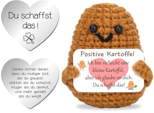 Pocket Hug Positive Kartoffel, Positive Potato Herzform Glücksbringer, Kreative Strickwolle Kartoffel Puppe mit Positiver Energiekarte, Mutmacher Glücksbringer Prüfung Geschenk für Freund Kollegen