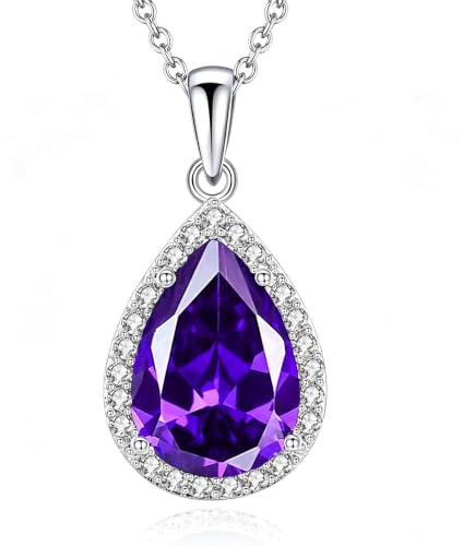 VONSSY Damenkette Edelstein Anhänger Halskette | Oval Teardrop Birne Kristall Rubin Smaragd Saphir Birthstone Halskette | Platin-Silber-Schmuckgeschenk