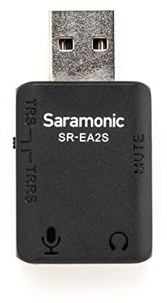 Saramonic USB Audio Interface with 3.5mm Jack Microphone Input for TRS or TRRS Microphones, 3.5mm Jack Headphone Out and Mute Button for Computers and More (SR-EA2S)
