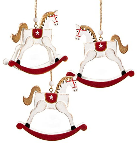 Logbuch-Verlag 3 Weihnachtsanhänger Holz Weihnachten Pferdchen Anhänger Baumschmuck rot weiß 9 cm