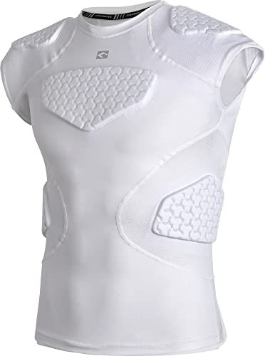 COOLOMG Kinder Gepolstertes Kompressionsshirt Jugend Football Protektorenshirt für Sport Football Basketball Baseball Fussball Rippenschutz Brustschutz Schulterschutz Weiß L