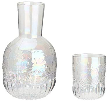 NFNSIG Carafe à eau et verre de chevet vintage - 935,5 g - Blanc - Avec carafe en verre - Pour chambre à coucher - Bouteille de bain