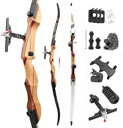 surwolf Bogenschießen Recurve Bogen 66 68 70 Bogenschießen Wettkampf Recurve Bogen 14-40 lbs Rechtshänder Langbogen Jagdbogen Bogenschießen Bogen(set2#,66-18lbs)