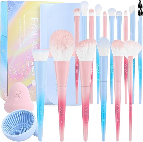 Docolor 16Pcs Pinceaux Maquillages Professionnel Kit de Pinceaux de Maquillage avec Sac de Maquillage, éponge de Maquillage et Tampon de Nettoyage,Série Fantasy Ⅲ