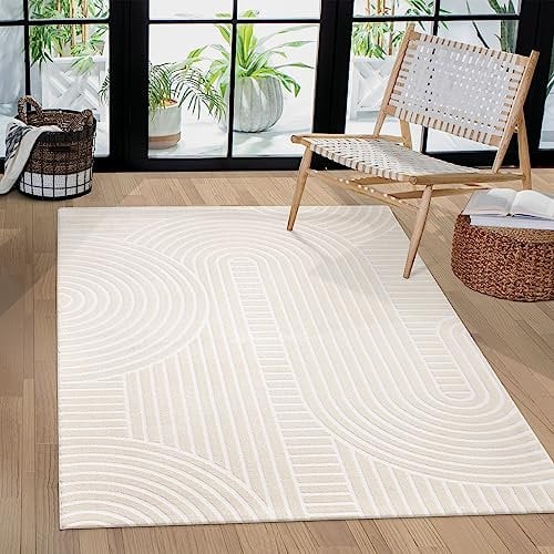Paco Home Teppich Wohnzimmer Schlafzimmer Modern Kurzflor Skandinavisches Boho Muster Regenbogen Japandi geometrisch 3D Effekt, Grösse:240x340 cm, Farbe:Creme