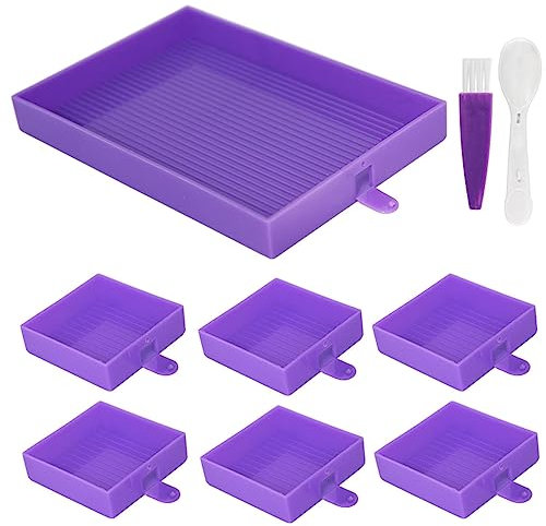 Diamond Painting Tray, 7PCS Practical Painting Tray Bead Storage Tray Set with Spoon and Brush, Diamond Paint Accessories Tray, Rhinestone Sorting Trays for DIY Painting Crafts (purple)
