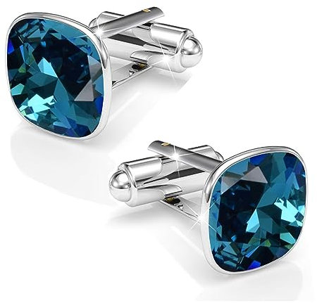 Manschettennadeln Echt Silber 925 Manschettenknöpfe Für Männer und Damen mit Marken Kristalle - Hochzeitsgeschenke Bräutigam Hochzeit Abschluss Vatertag Geschenke (Indygo)