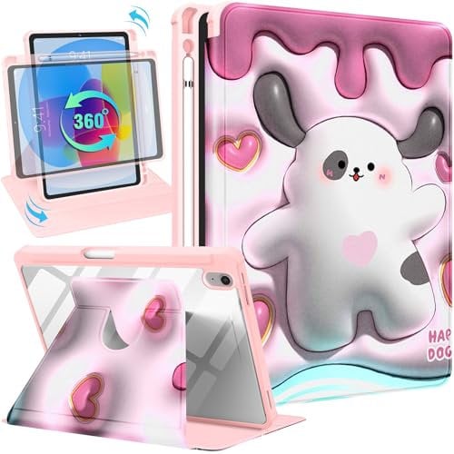 Uppuppy for iPad A16 Case - for iPad 10th Generation Case 10.9 Inch Cute Women Girls Girly Pretty Kawaii Cartoon Dog Aesthetic Fashion Rotating Stand Folio Tablet Cover for Apple 10/11 2025
