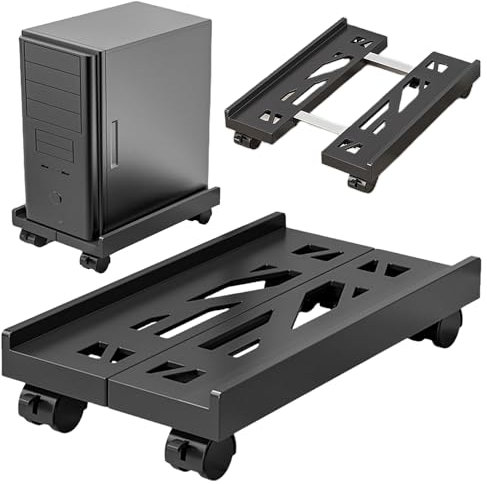 Sporgo PC Ständer: Einstellbare Computer Halterung Unter Schreibtisch, Universal CPU Ständer mit 4 Rollen, PC Halterung Computer Ständer für Computerhost und Computergehäuse (2 Rollen Feststellbar)