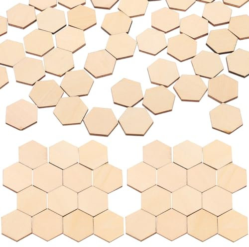 MAGICLULU 100st Holzschildchen Rohlinge Holz Holzscheiben-ornamente Zum Basteln Baumscheiben Sechseckige Holzform Holzausschnitte Buttons Selber Holzstücke Hölzern Holzplatte Aushöhlen Kind