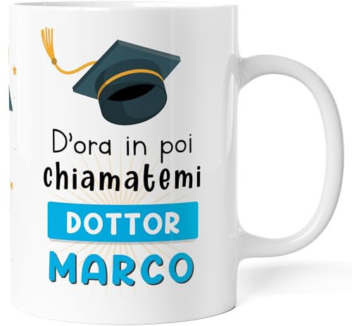 Caribu design Tazza Personalizzata Laurea Uomo - Idea Regalo per Neolaureato/Festa/Tesi Personalizzabile con Nome per Lui - Tocco e Frase Chiamatemi Dottore (Ragazzo)