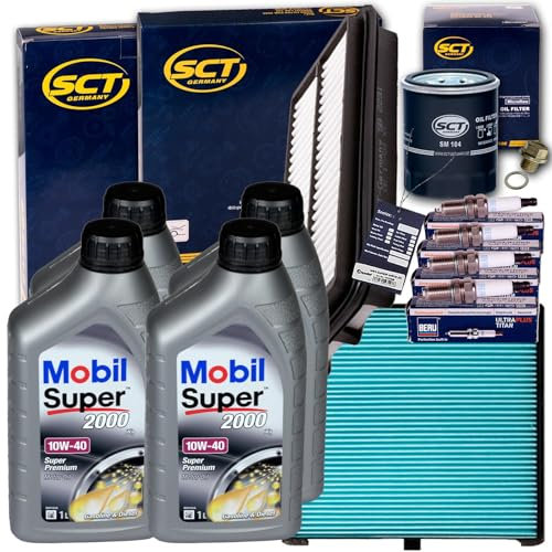BandelOne enthält Filter Set+Zündkerzen+Mobil 10W40 Öl passend für Picanto Ab Bj 04.04 61-65PS