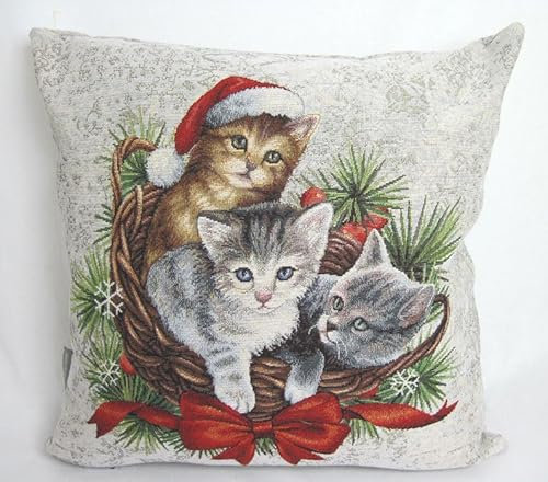 Generisch Kissenhülle Gobelin Weihnachten Katzen Mehrfarbig ca.45 x 45 cm abgepasst