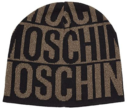 MOSCHINO Damenhut aus rasierter Wolle mit Lurex-Logo, schwarz, grün, Schwarz , Einheitsgröße