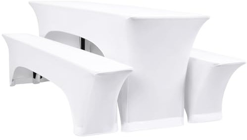 YMHPRIDE 3er-Set Elastische Biertischhussen, Weiß Bierbankhusse und Tischdecken, 70 cm Tischbreite, Bierzeltgarnituren 220 x 70 x 70 cm für Gartenbankett-Gartenmöbel.（3 Packungen）
