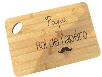 Planche à Découper Personnalisée Papa Certifié Roi de l'Apéro – Cadeau Original pour Papa, Dimension 20x30cm, Idée Cadeau Unique
