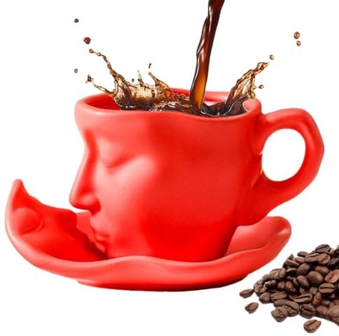 Rurunklee Kiss Face Ensemble de Tasses à thé Kiss Face - Tasse à café - Design Romantique - 100 ML - en céramique - Motif Couple de baise - Art Abstrait - Baiser - Amoureux - Visage - Sculpture