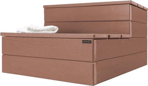 DENKOE Whirlpool-Stufen – Holzoptik Kunststoff-Stufen – 100% wasserdichte Spa-Stufen – braune, rutschfeste und robuste Außentreppe, vielseitig einsetzbar als Veranda-Treppe, Whirlpool-Treppe oder