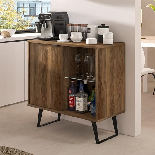 Atelier Mobili Sideboard Buffet, Küchenaufbewahrungsschrank mit verstellbarer Glasablage, modernes Esszimmer Credenza, Flur Dekorkonsole, Likör- und Akzentschrank (Nussbaum, 1 Stück)